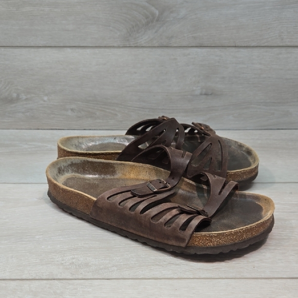 Birkenstock Women Brown Leather Sandals Flats Shoes Sz 39/8 Regular - Picture 1 of 13